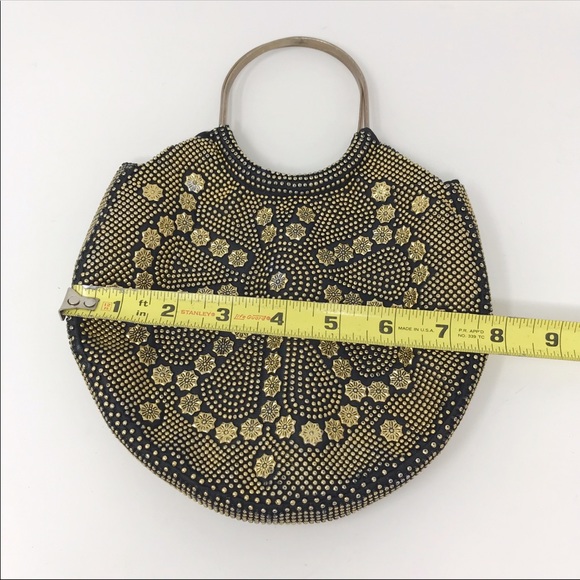 Vintage Black/Gold Beaded Purse With Metal Handles - Picture 11 of 11